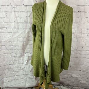 Christopher & Banks soft Ribbed Open Front Cardigan sweater sz L asymmetric